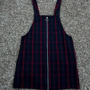 Plaid overall mini dress